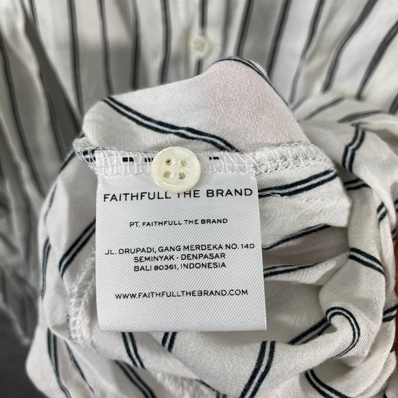 Faithfull The Brand Midi Dress 2 XS White Striped Button Up Short Sleeve Boho - Picture 9 of 11